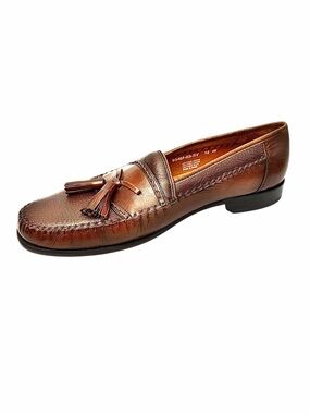 Brass Boot Shoes Mens Size 12 W Brown Stitched Leather Tassel Loafers